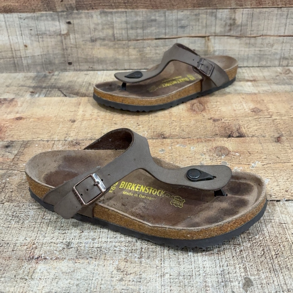 Birkenstock Gizeh Sandals Womens Size 8 39 Brown Synthetic Thong Comfort Shoes